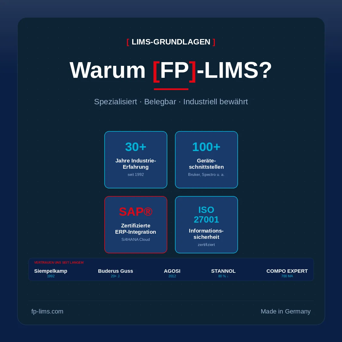 Pourquoi [FP]-LIMS – le bon choix pour les laboratoires industriels en fonderie, métal, chimie et automobile